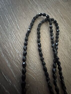 Victorian black jet glass necklace- long for layering